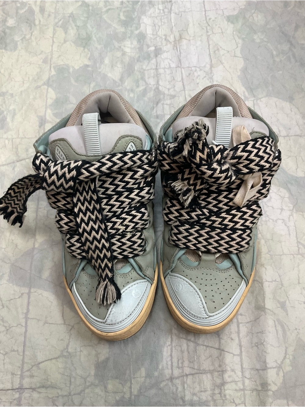 Lanvin Mint Green and Cream Chunky Lace-Up Sneakers